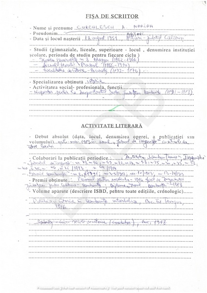 M-1286-1 - Fisa scriitor Curculescu Marian